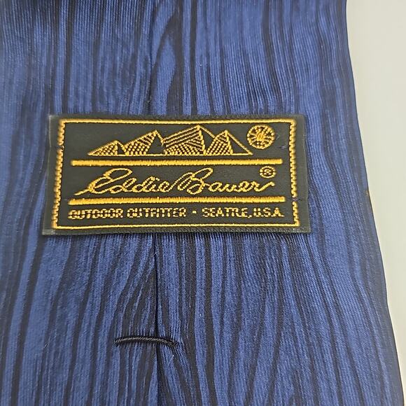 Eddie Bauer Novelty Tie Mens Fly Fishing Blue Silk USA Vintage 59.3" - Picture 4 of 5